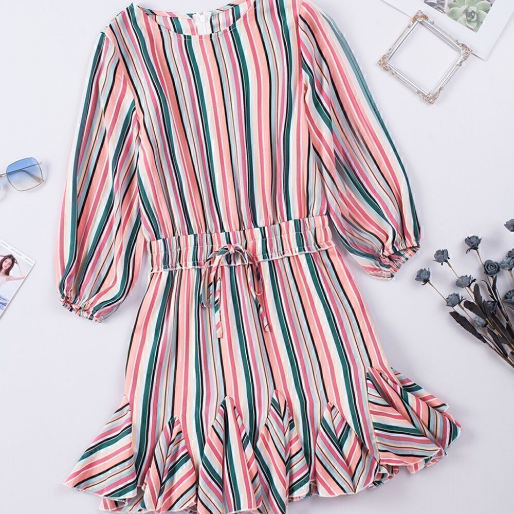 Striped High Waisted Mini Dress, M - Picture 7 of 8